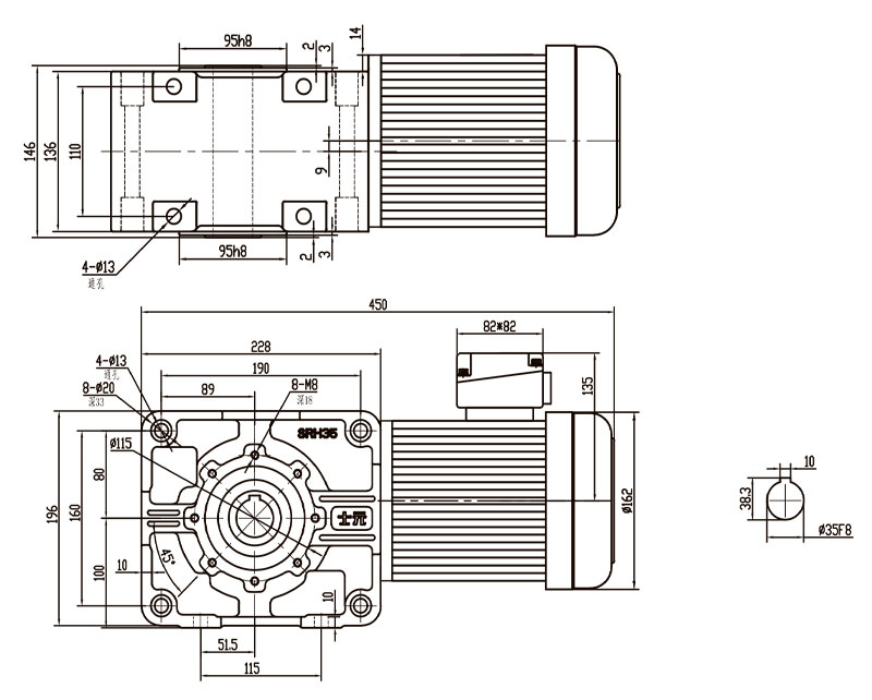 SRH35准双曲面齿轮减速马达双曲面/直角减速电机图纸