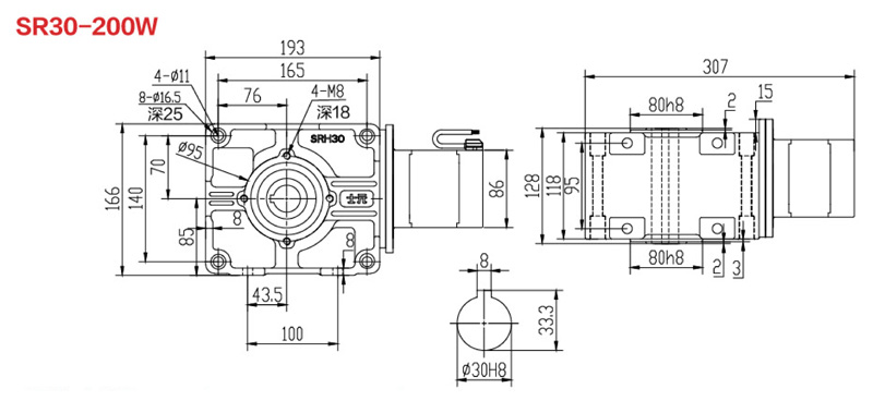 SR30-200W直角永磁减速电机图纸
